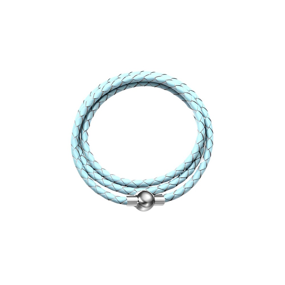 Linx Triple Wrap Blue Leather Braided Cord Bracelet with Magnetic Clasp